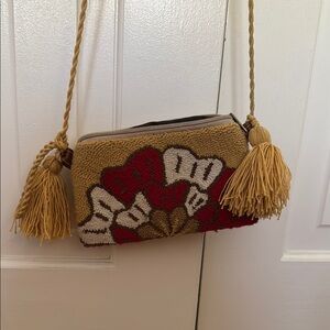 Floral Embroidered Crossbody Bag - Beige and Red